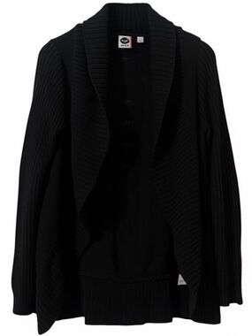 Roxy 100% Cotton Chunky Knit Shawl Collar Cardigan Black Small